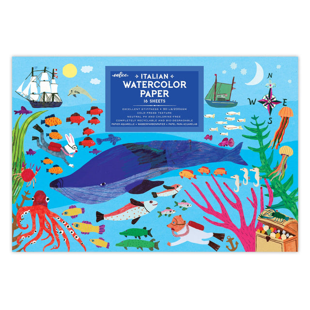 Watercolor Pad | In the Sea with colorful sea creatures and ocean scene on Italian extra thick watercolor paper cover.