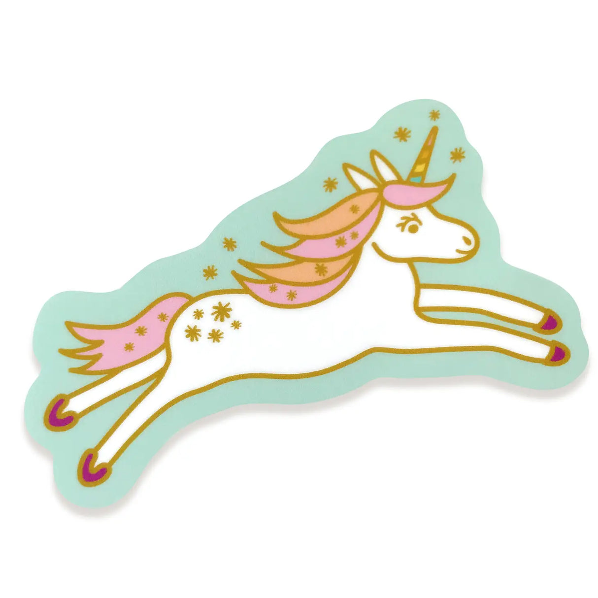 Dream Big Unicorn Sticker Birthday Card with a removable, weather-proof vinyl unicorn sticker in pastel colors.