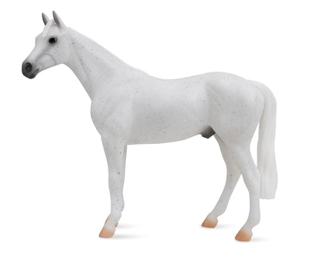 Fleabitten Grey Thoroughbred model horse with white coat and subtle gray speckles in 1:12 scale for ages 4+ years.