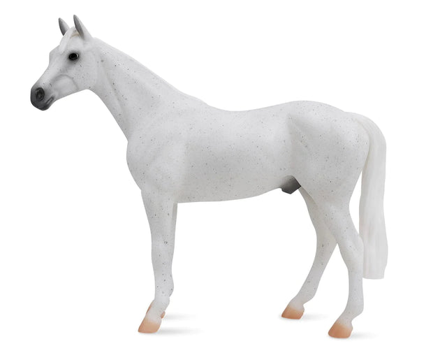 Fleabitten Grey Thoroughbred model horse with white coat and subtle gray speckles in 1:12 scale for ages 4+ years.