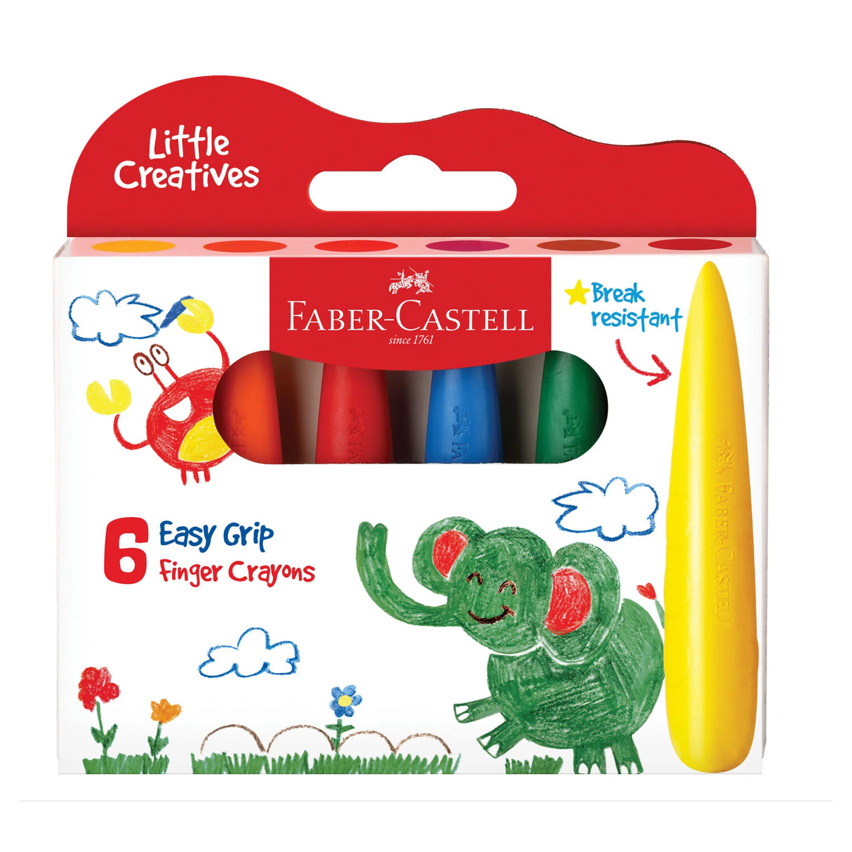 Little Creatives Easy Grip Crayons pack of 6 thick, easy-to-hold finger crayons in bright colors for toddlers.