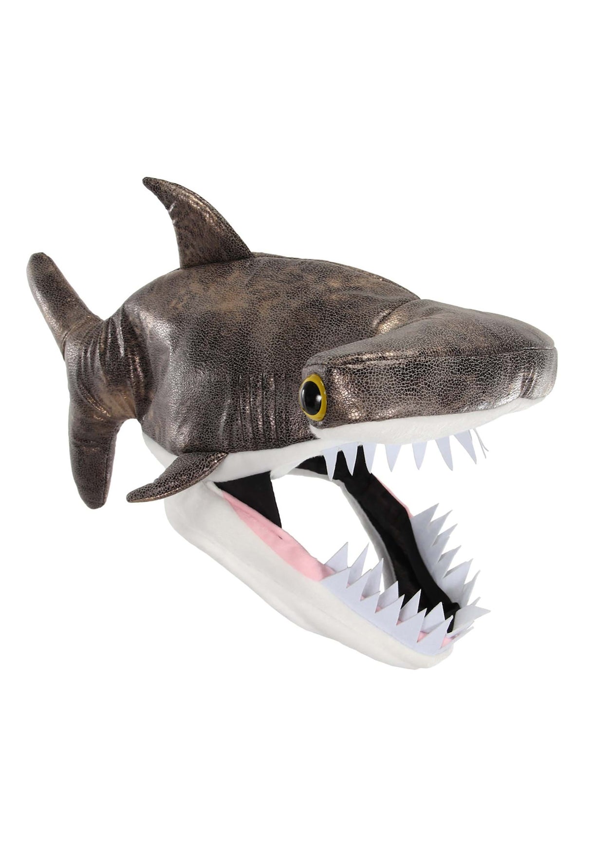 Hammerhead Shark Jawesome Hat with stretchy suede, scaly shine, and adjustable size for a fun and fearsome look.
