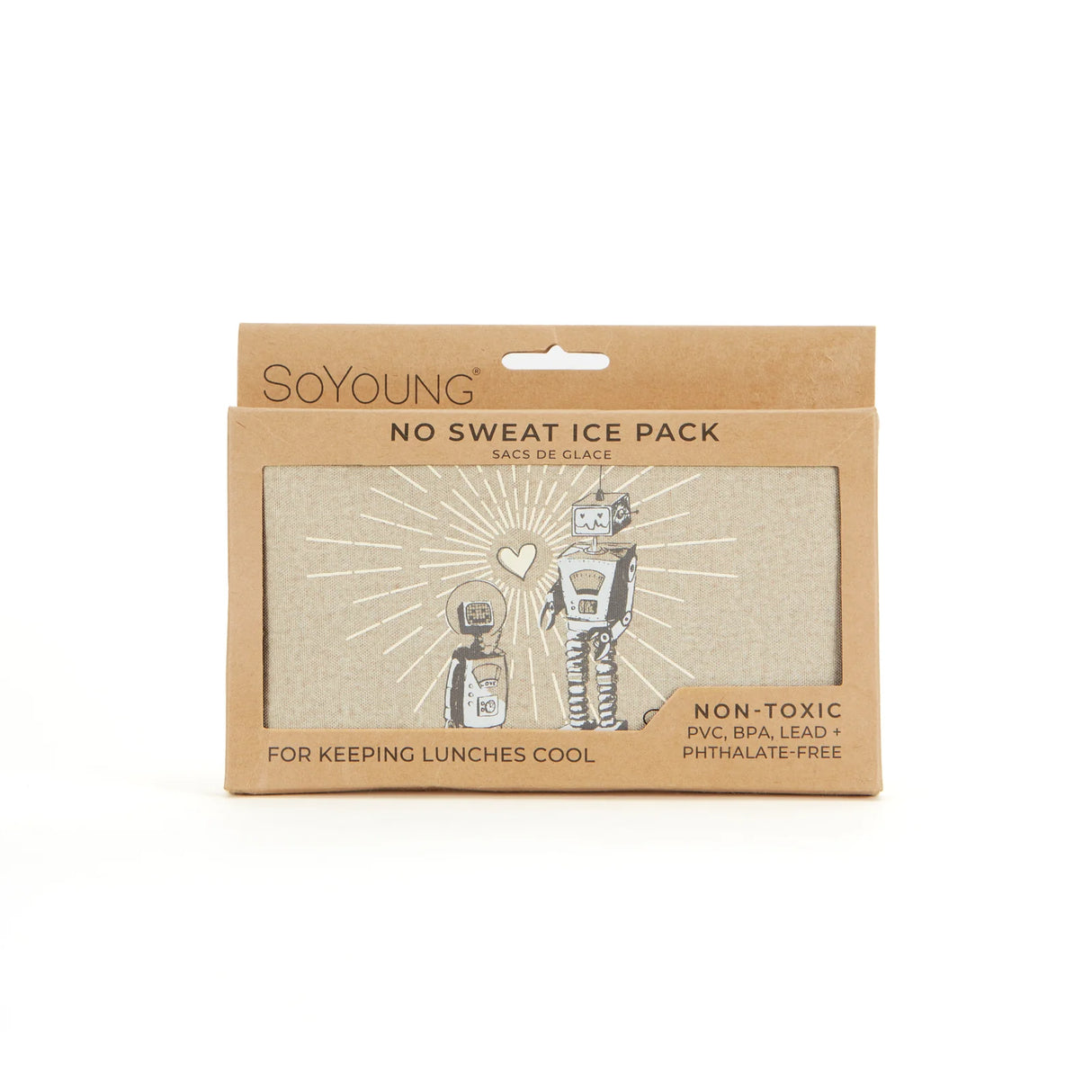 No Sweat Ice Pack | Robot Playdate in eco-friendly packaging with robot design for keeping lunches cool and dry.