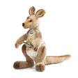 Kangaroo with Baby Kango plush toy by Steiff, featuring high-quality fur and joey in pouch, 16 inches tall.