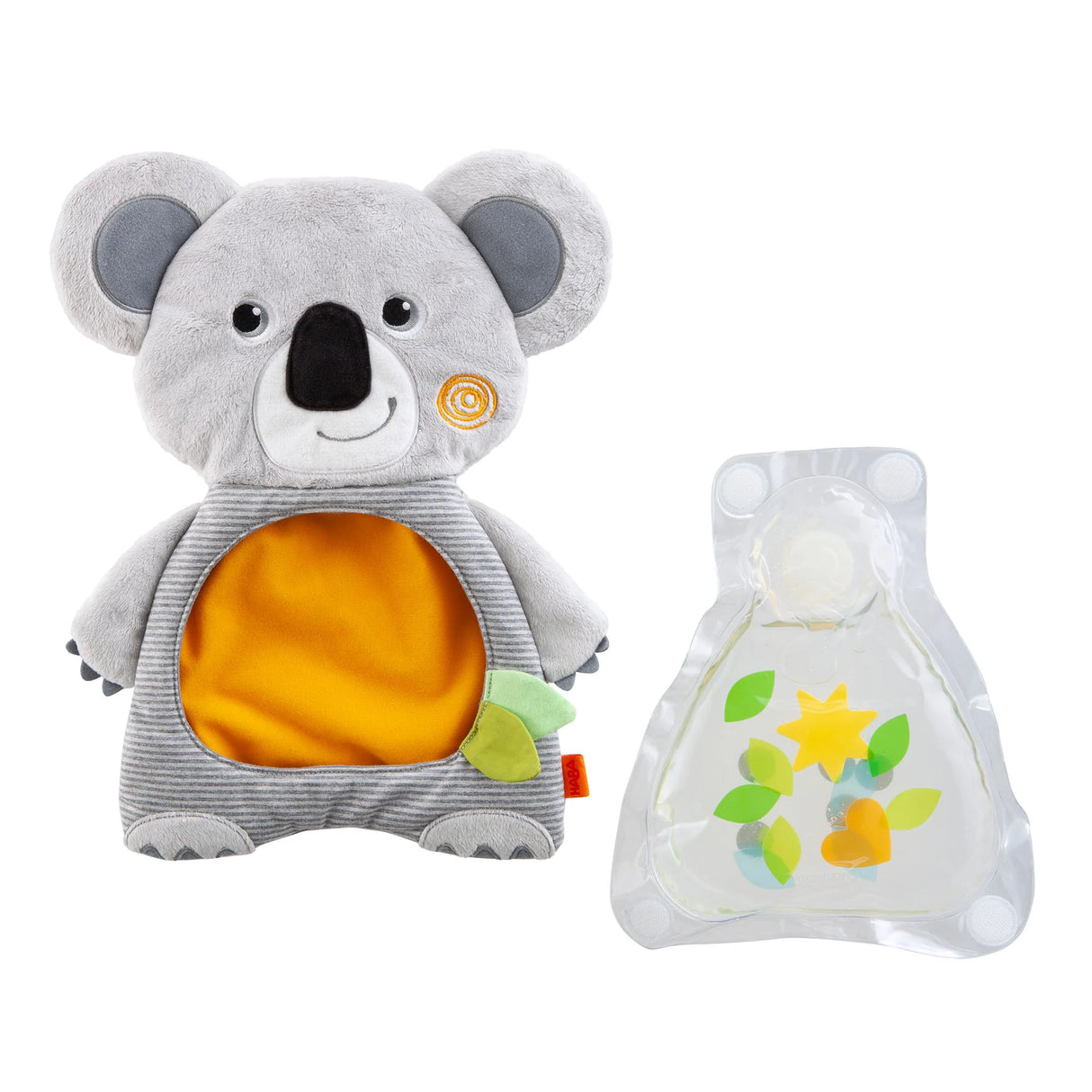 Koala Water Play Mat with soft fabric cover and water-filled insert featuring floating leaf and sun shapes for babies.