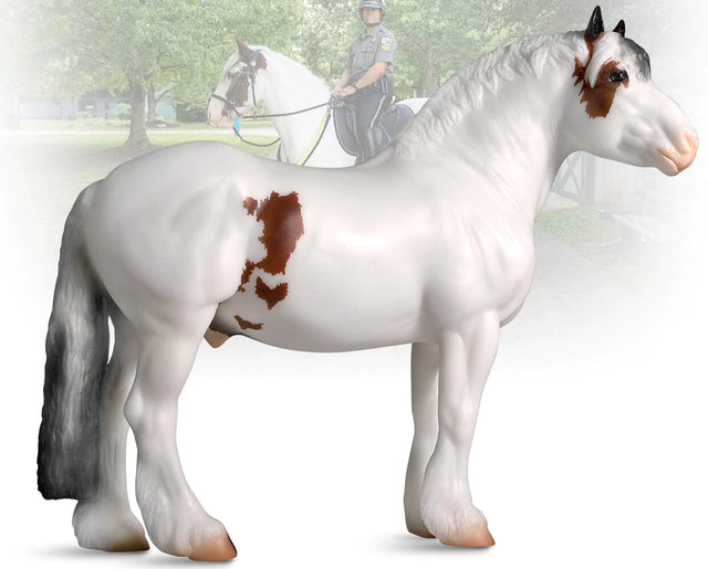 Hytyme Legend Kentucky Horse Park Police Horse model with white body and brown medicine hat markings.