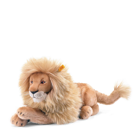 Lion Leo Large plush lion toy with soft woven fur and hand-painted face, a high-quality heirloom from Steiff.