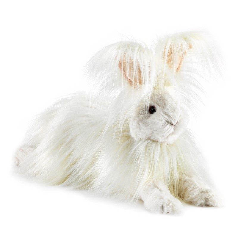Angora Rabbit Puppet with fluffy soft long pile plush and signature rabbit ears for lifelike pretend play.