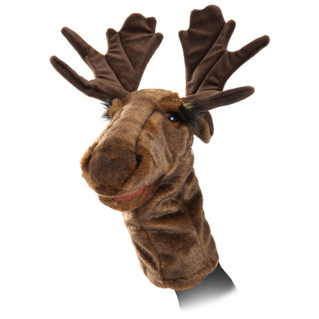Moose Stage Puppet with movable mouth and expressive eyes, perfect for storytelling and imaginative play.