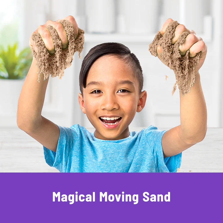 Child playing with Kinetic Sand | 3lb Beach Sand, showing natural large grains that flow like wet beach sand.