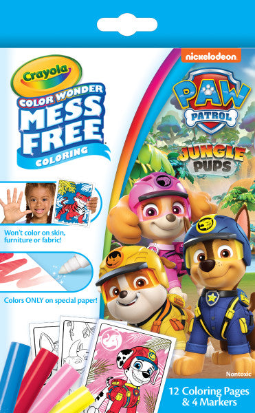 Color Wonder Mini | Paw Patrol mess-free coloring set with 12 pages and 4 markers featuring Jungle Pups characters.