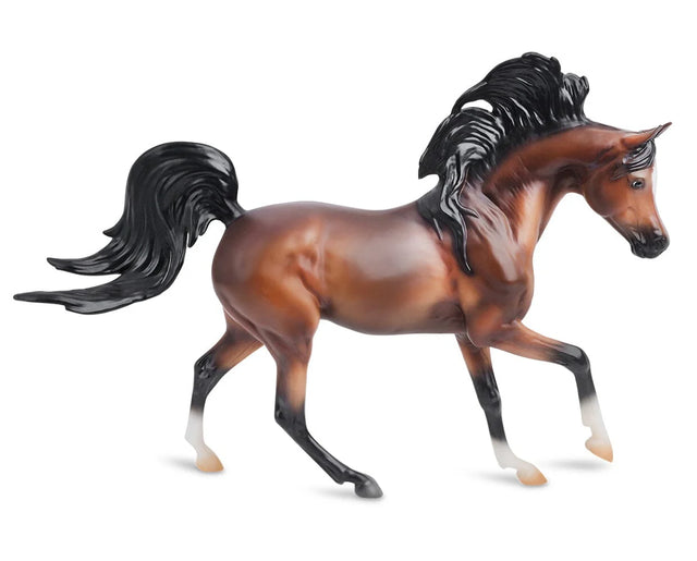 Mahogany Bay Arabian model horse in a running pose with detailed mane and tail, 1:12 scale collectible figure.