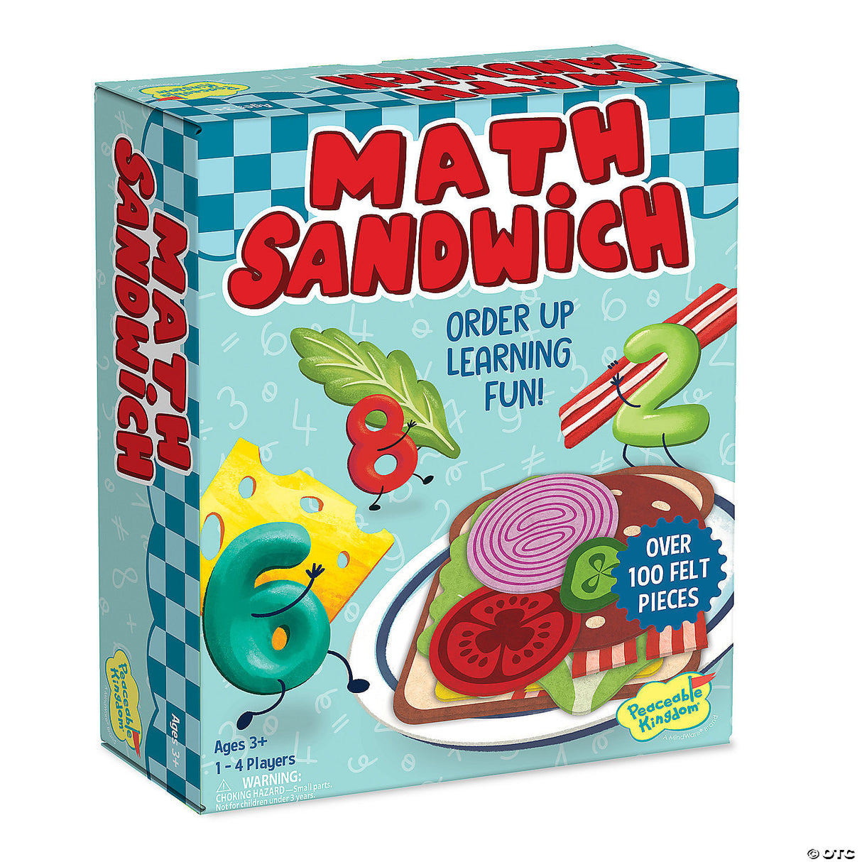 Math Sandwich educational game box showing colorful felt food pieces and playful numbers for counting and math skills.
