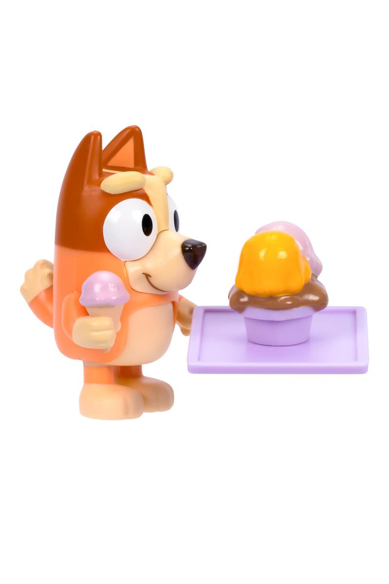 Bluey Figure Story Starter Series 11 with poseable character holding ice cream and tray accessory for storytelling fun.
