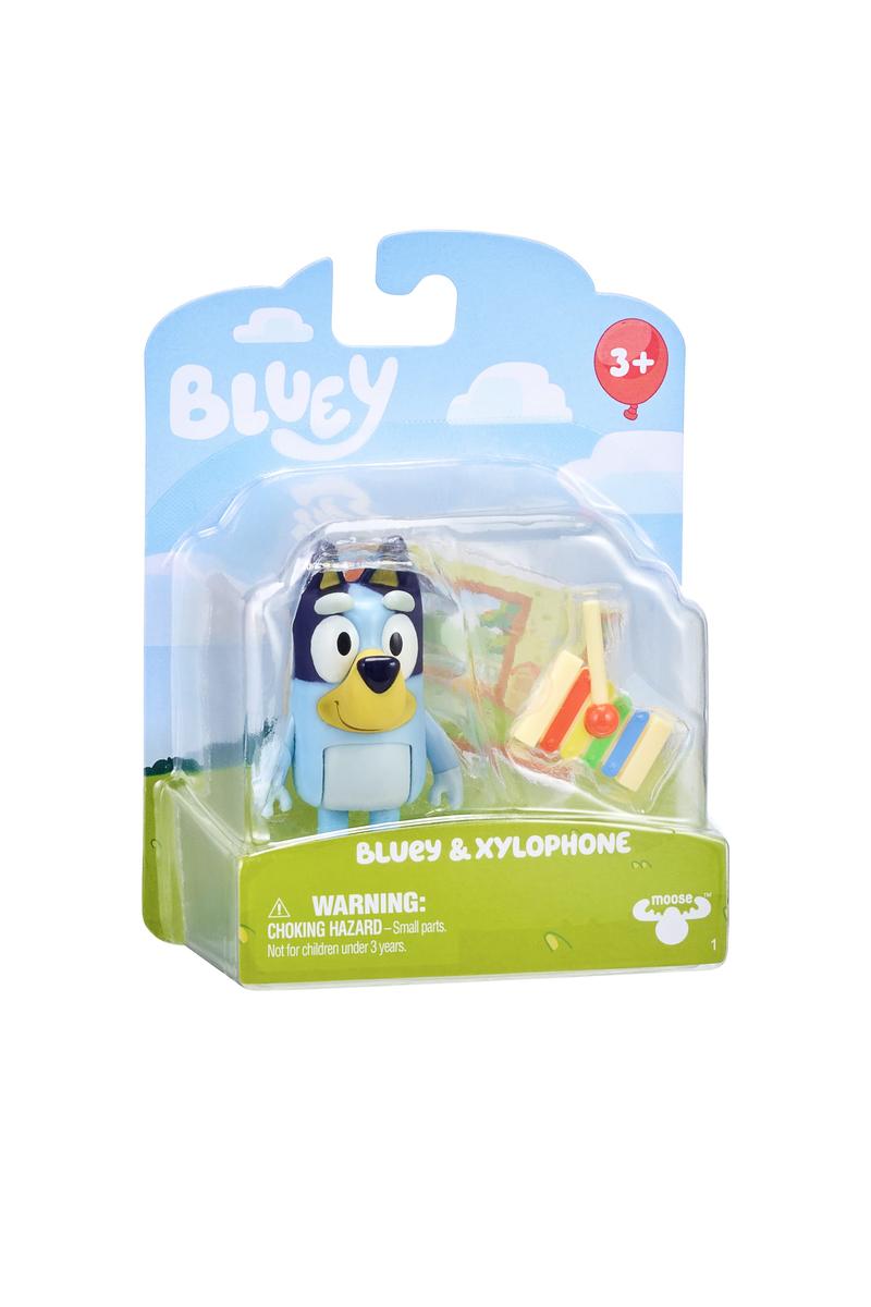 Bluey Figure Story Starter Series 11 with poseable figure and xylophone accessory for imaginative play, ages 3 and up.