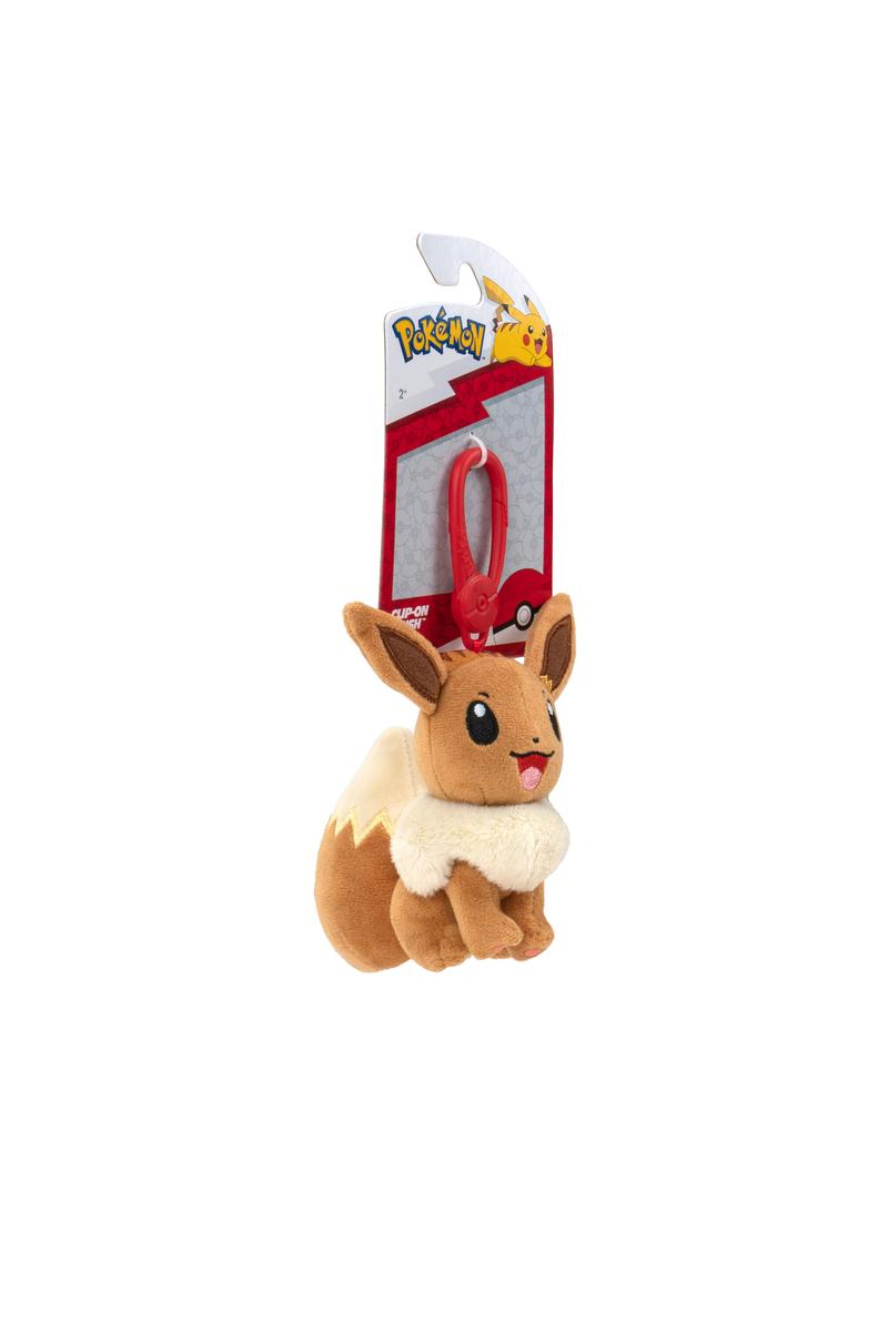 Pokemon ClipOn Plush featuring a cute Eevee plush with clip for backpacks and travel bags.