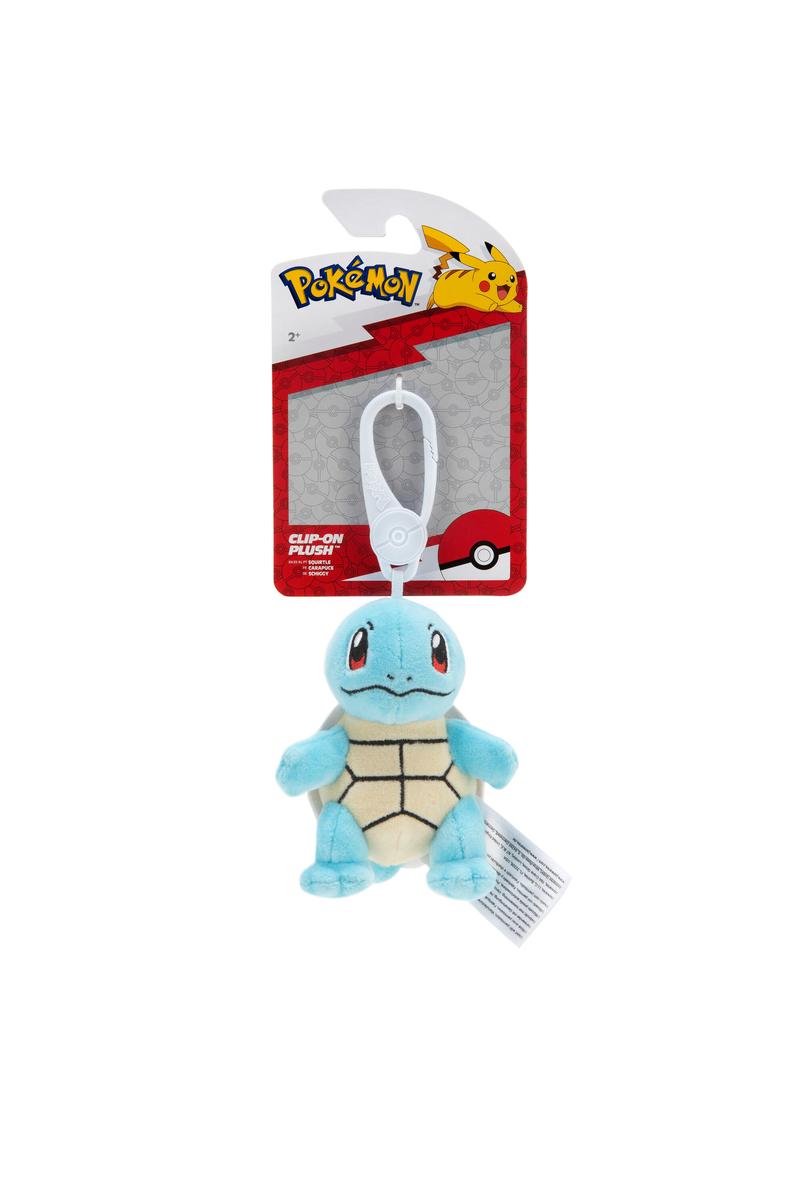 Pokemon ClipOn Plush featuring a 3.5-inch Squirtle plush with a clip for backpacks or bags.