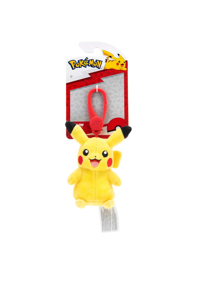 Pokemon ClipOn Plush featuring a 3.5-inch Pikachu with clip for backpacks and travel bags.