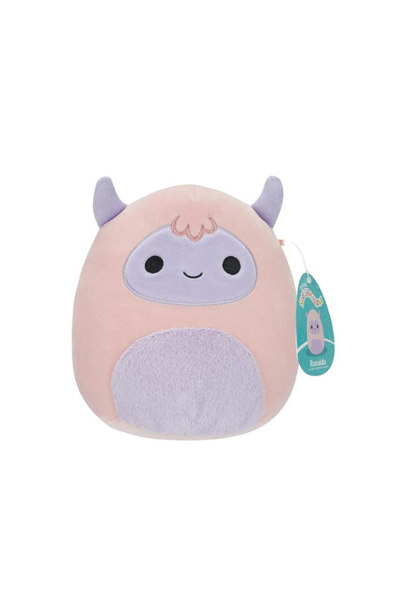 Squishmallows 5-inch plush toy in pastel pink and purple with friendly face and soft texture.