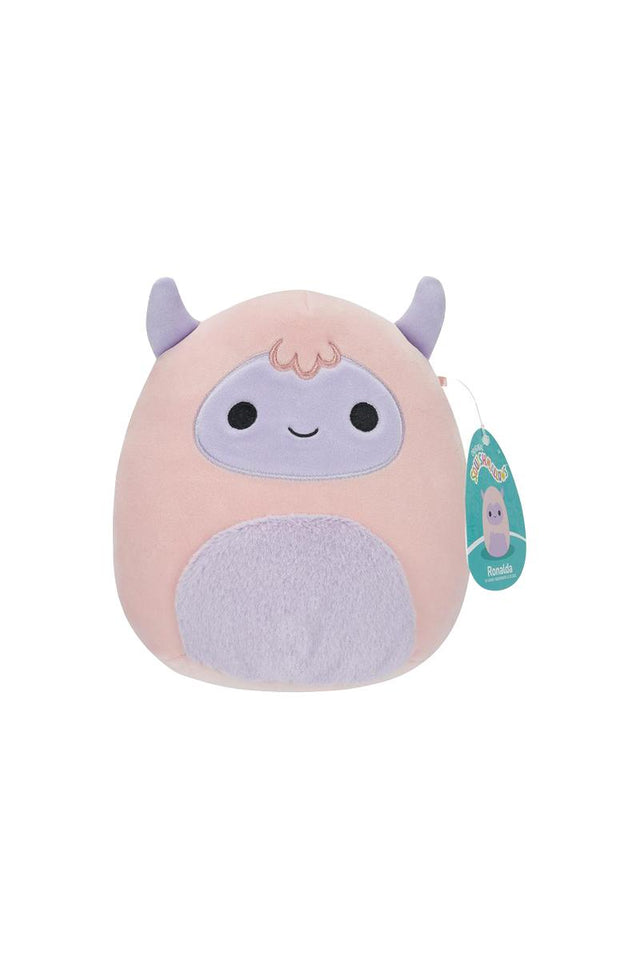 Squishmallows 5-inch plush toy in pastel pink and purple with friendly face and soft texture.