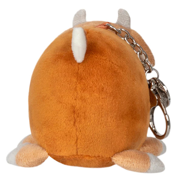 Baby Goat Micro plush keychain with soft brown fur, small white horns, tail, and metal keyring accessory.
