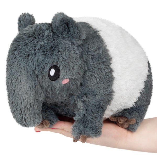 Tapir Mini plush toy with soft gray and white fur, tiny plush feet, and a friendly face held on a hand.