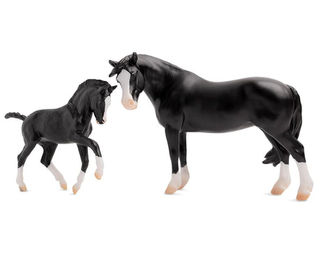 Nistar Blazing Kansas LOM & GTF Blazing Ethel model horses in black with white markings, 1:9 scale collectible set.