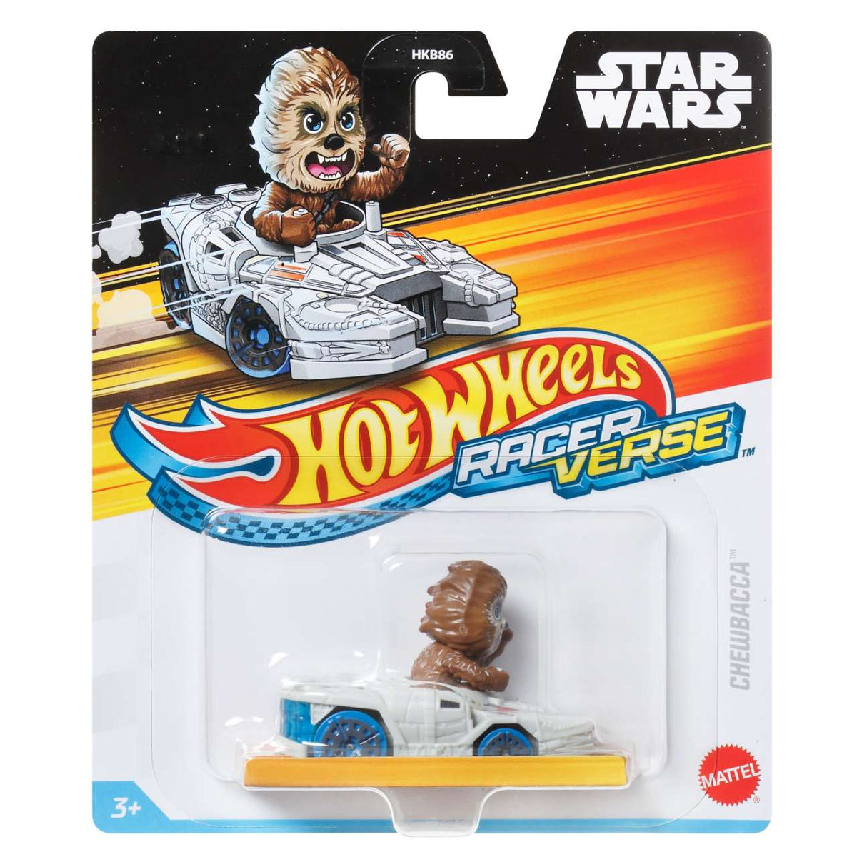 Hot Wheels RacerVerse Vehicle featuring Chewbacca in a stylized die-cast Star Wars car, 1:64 scale for track performance.