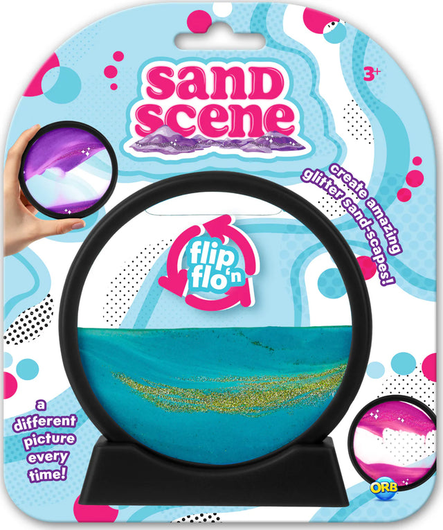Sand Scene flip and turn sand art decor with blue and gold glitter sands creating relaxing shore landscapes.