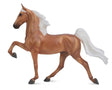 Palomino Saddlebred model horse in a high-stepping pose with white mane and tail, showing elegance and movement.
