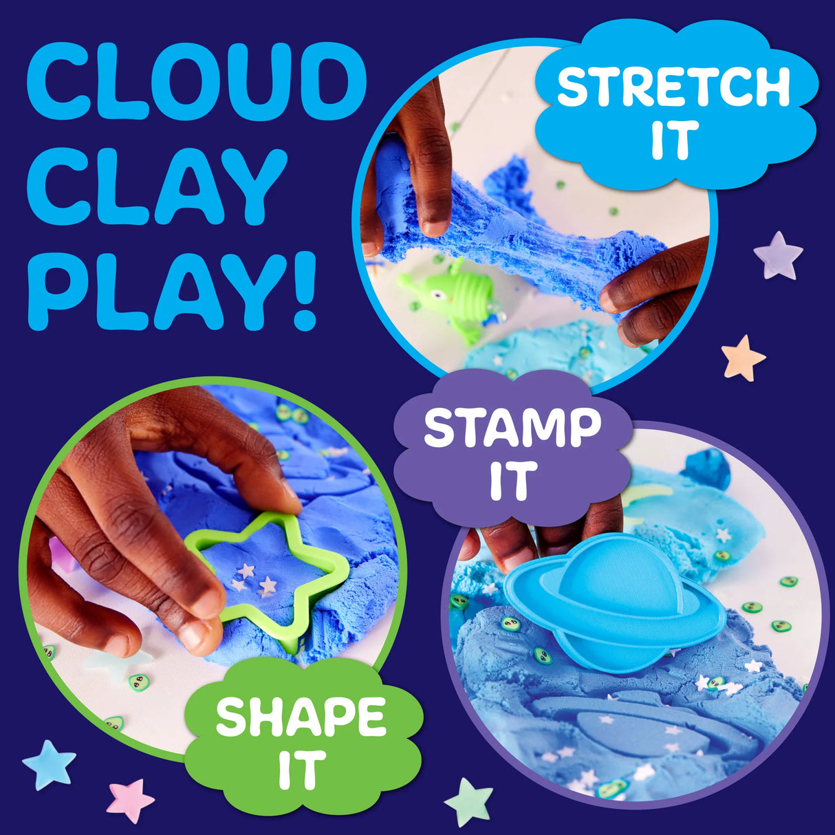 Sensory Pack | Outer Space with blue cloud clay and space-themed stamps for sensory and creative play.