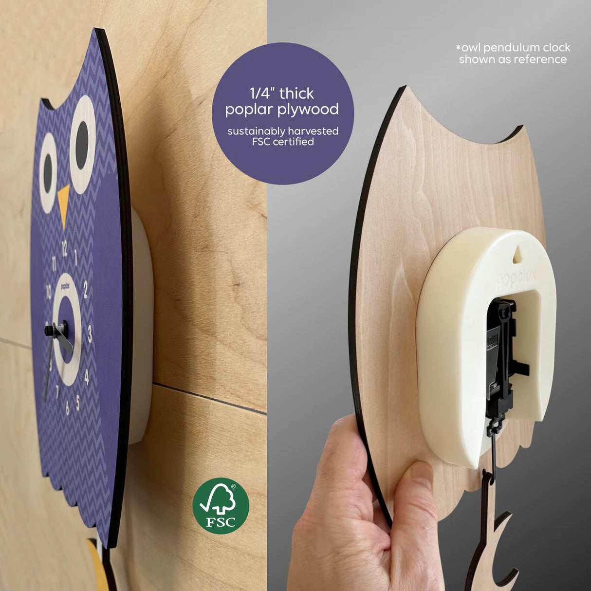 Wood Pendulum Clock | Robot made of 1/4" thick laser cut poplar plywood with silent quartz pendulum movement.
