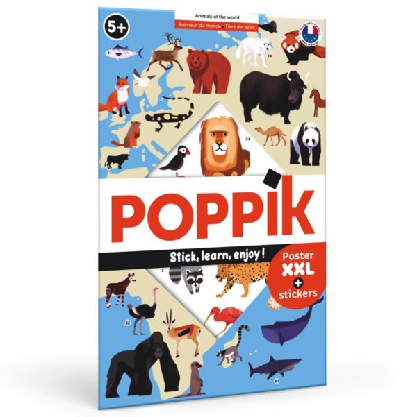 Poppik Discovery Poster Animals of the World with colorful animal stickers for fun learning and decoration ages 5 and up.