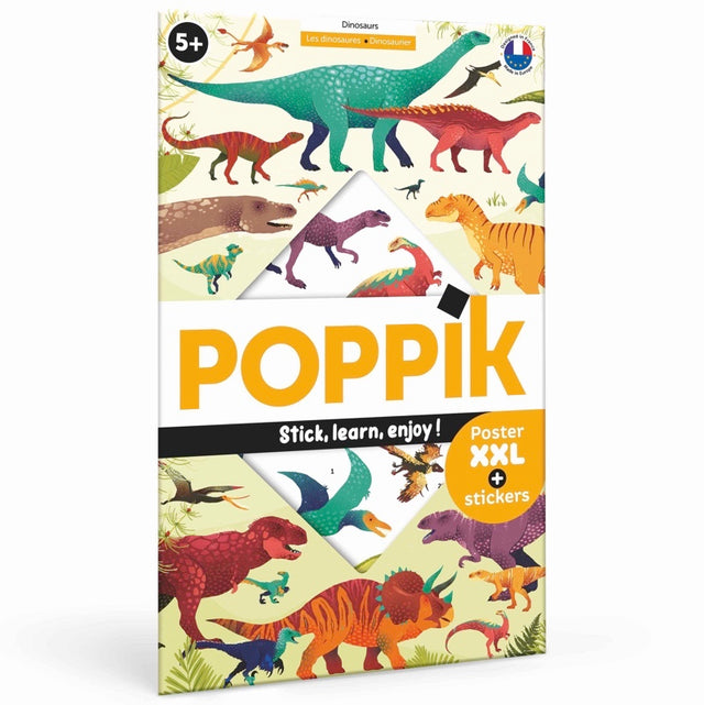 Poppik Discovery Poster Dinosaurs with vibrant colors, XXL poster, and over 30 stickers for fun dinosaur learning.