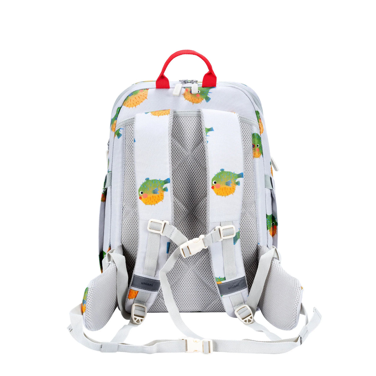Backpack | Pufferfish with padded adjustable straps, waist and chest belts, breathable back, and pufferfish print design.