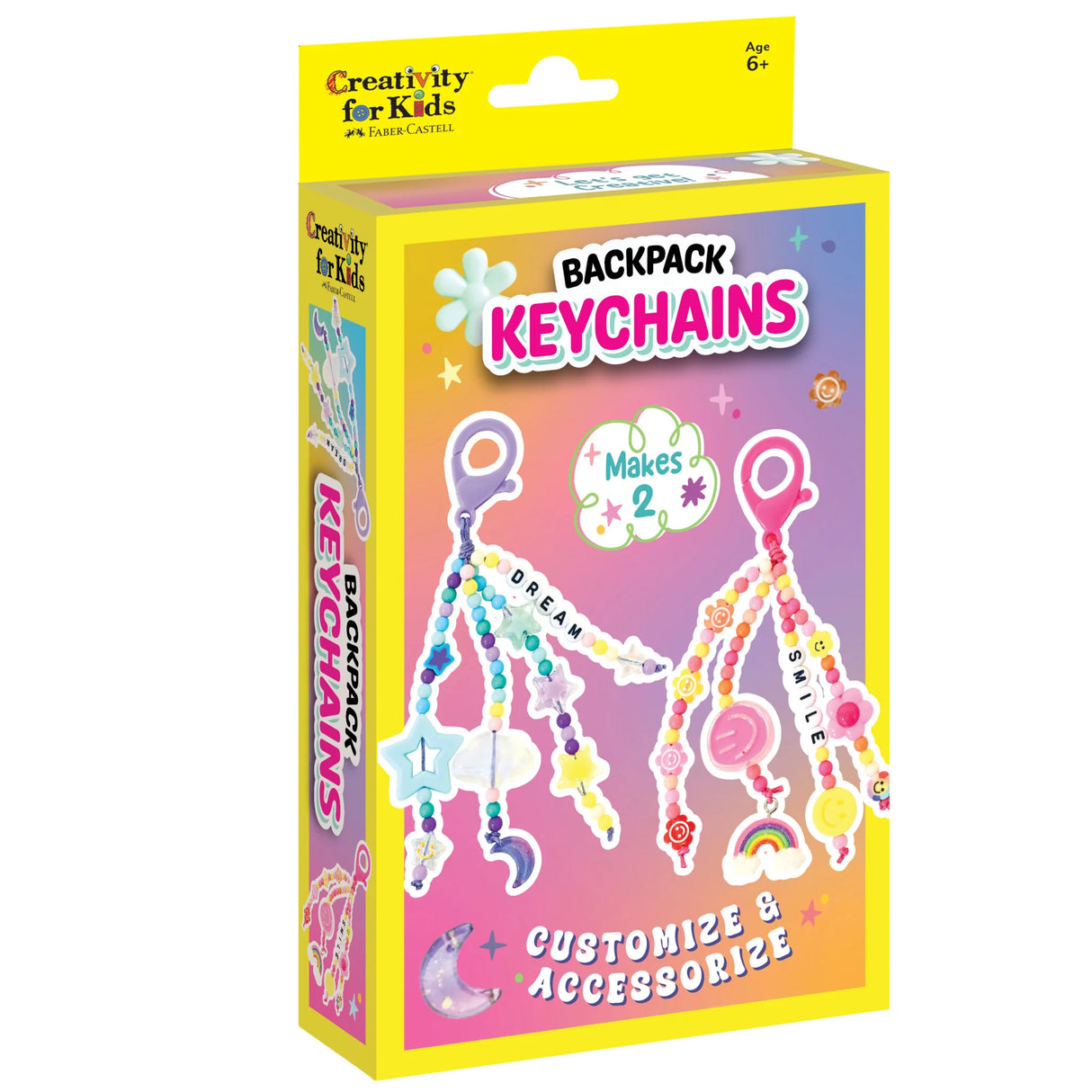 Colorful Backpack Keychains mini kit with beads and charms for kids to customize and accessorize with fun zipper pulls.