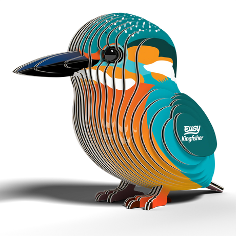 EUGY | Kingfisher 3D puzzle of a colorful bird made from eco-friendly cardboard, ideal for kids and adults.