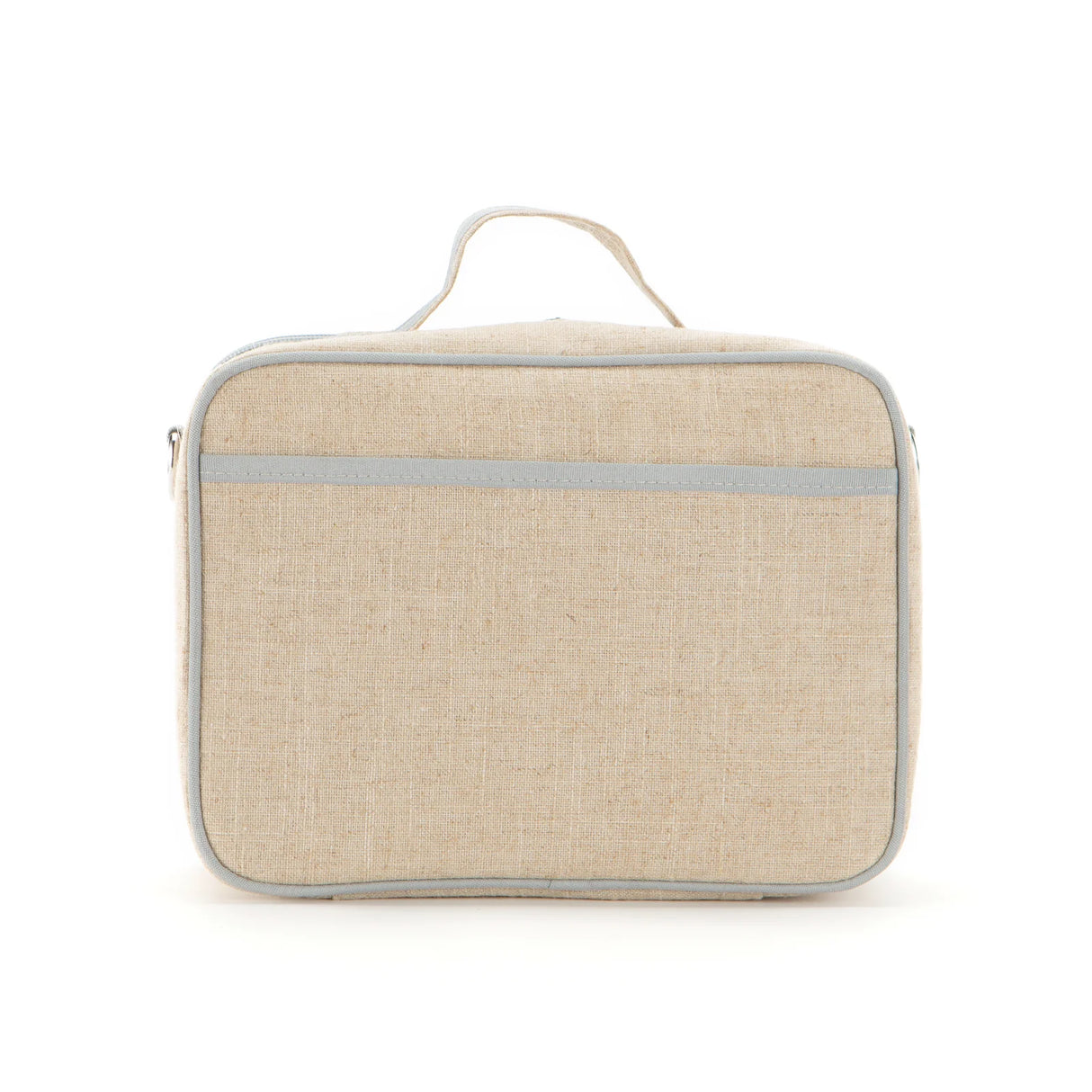 Lunch Box | Robot Playdate with linen/cotton exterior, insulated interior, handle, and front pocket for kids' meals.