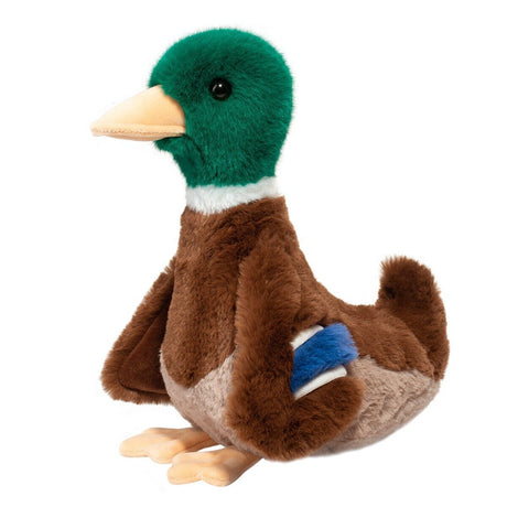 Soft brown and green plush toy duck with blue wing detail, 10-inch Duck Mallard Desie perfect for snuggling.
