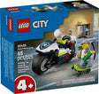 LEGO City Police Motorcycle with officer chasing crook on skateboard near mini ATM in city street playset box