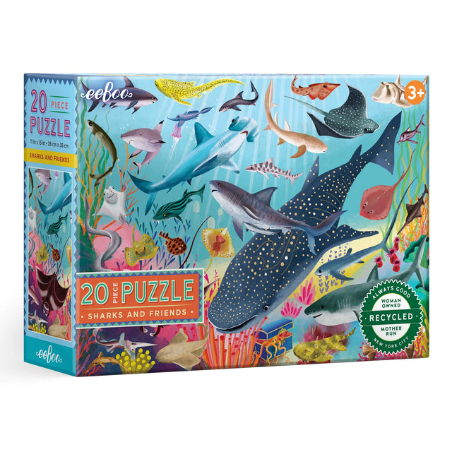 20pc Sharks & Friends Puzzle with colorful marine animals, large sturdy pieces, ideal for preschoolers ages 3 and up.