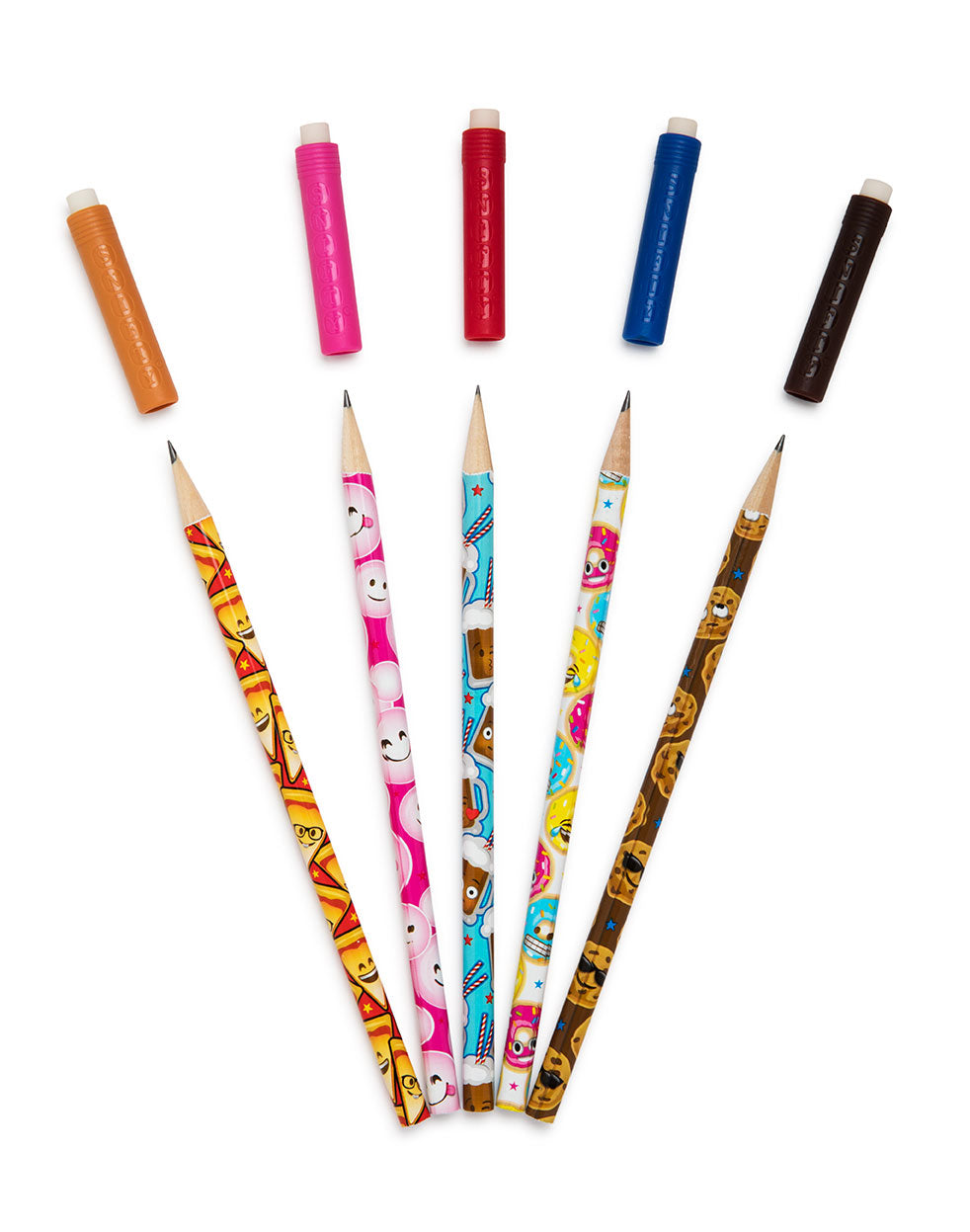 Pencil Topper Scented | Junk Food set with five colorful scented pencil toppers and fun decorative wood pencils.