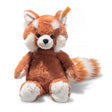 Red Panda Benji plush toy with reddish-brown fur, white accents, and a fluffy striped tail sitting on a white background.