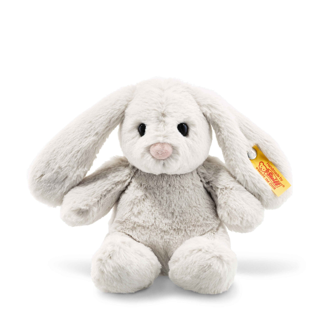 Floppy Bunny Rabbit Hoppel 7in plush with long floppy ears and soft grey fur, perfect for Easter baskets.
