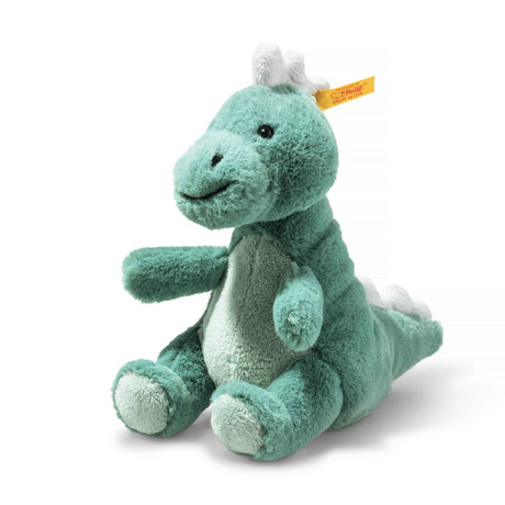 T-Rex Baby Joshi soft plush dinosaur toy with a cuddly green bean bag body and friendly smile, perfect for kids.