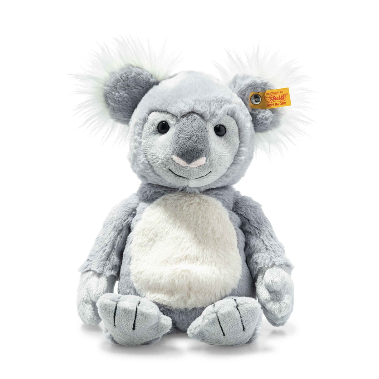 Koala Nils plush toy in soft grey and white with stitched claws and fuzzy ears, perfect for hugging and holding.