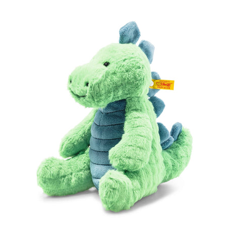 Stegosaurus Dino Spott plush toy in green and blue soft fabric, perfect for children's dinosaur collections.