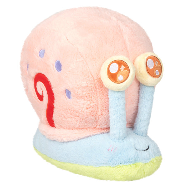 Soft plush "Spongebob Gary" snail toy with pink shell and blue body, perfect for kids and collectors.