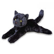 Black Cat Tug plush toy with soft black fur, green eyes, and a lounging pose perfect for cuddling and snuggling.