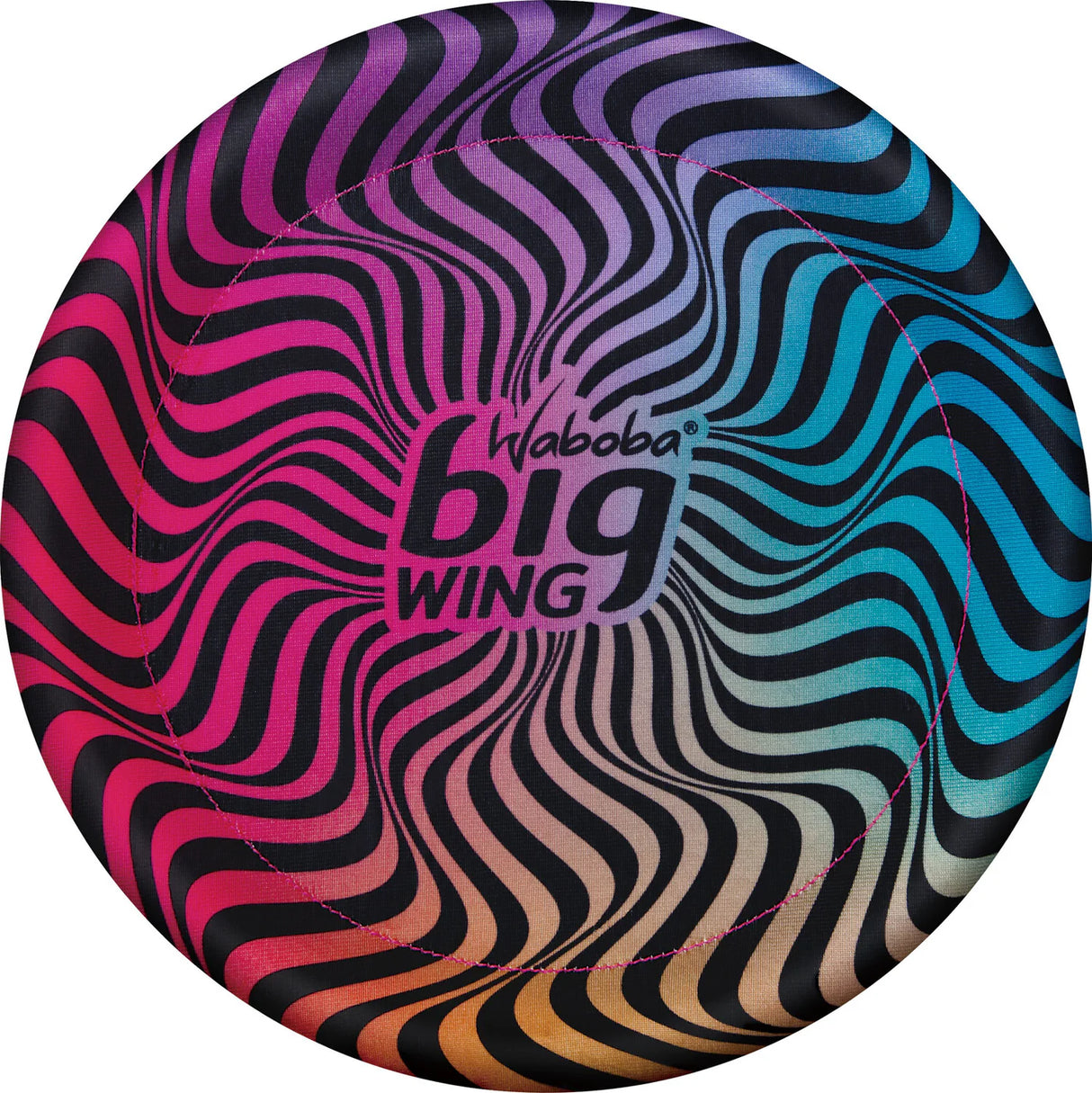 Waboba Big Wing fabric covered disc with vibrant swirl pattern, lightweight and easy to catch for outdoor play.